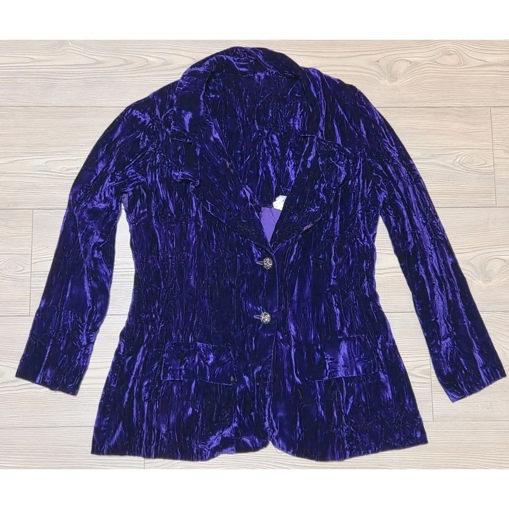 Vintage Womens Crushed Velvet Velour Blazer Jacket Size 13 Ornate Buttons *Flaw*